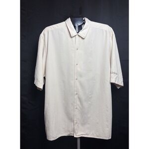 Byron Nelson Eleven Straight Cream 100% Silk Short Sleeve Button Down Size XXL